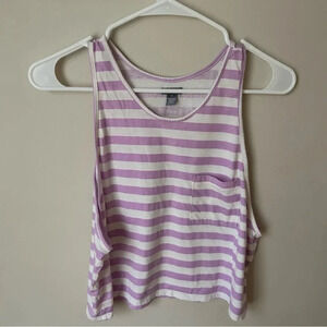 Aerie Purple White Striped Pocket Muscle Crop Tank Top Women’s Size Medium